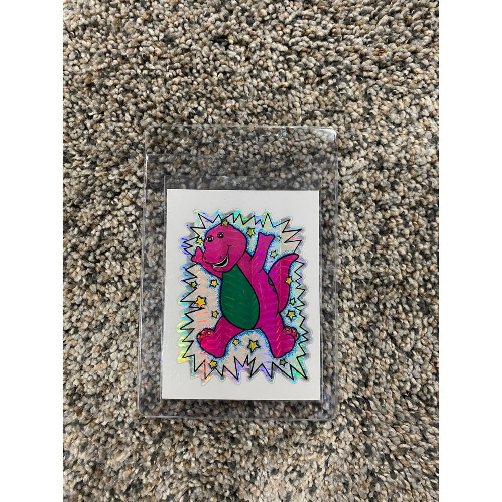 Vintage Barney the Dinosaur Prism Sticker 90s Holographic Kodak Backing Purple